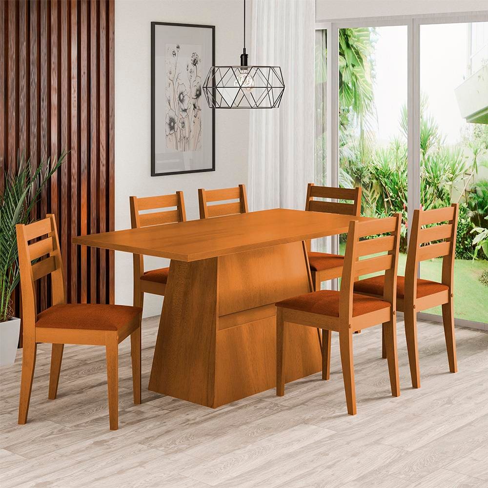 Mesa de Jantar Retangular Dobue Dakar com 6 cadeiras estofadas – 80cm de largura