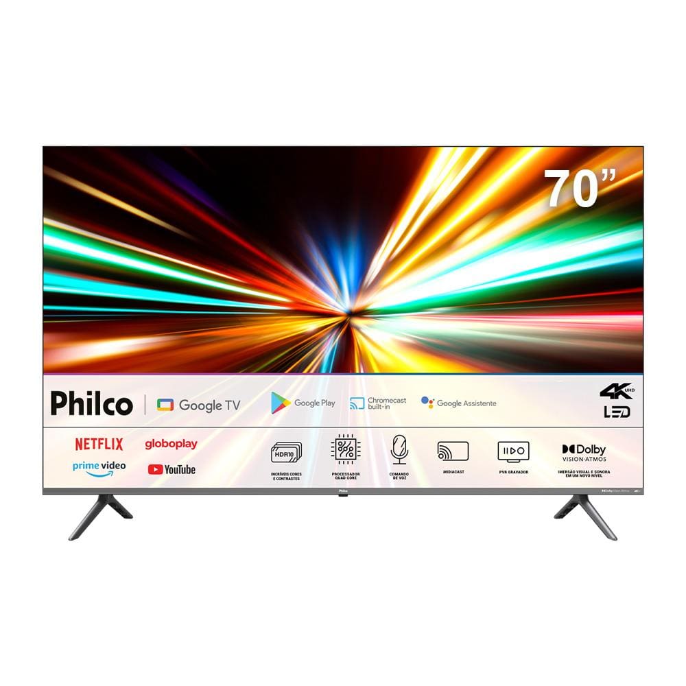 Smart TV LED 70\" Ultra HD Philco 4K PTV70G2SGSGB Google TV com HDMI, USB, Wi-Fi, Dolby Atmos, Dolby Vision e Chromecast integrado
