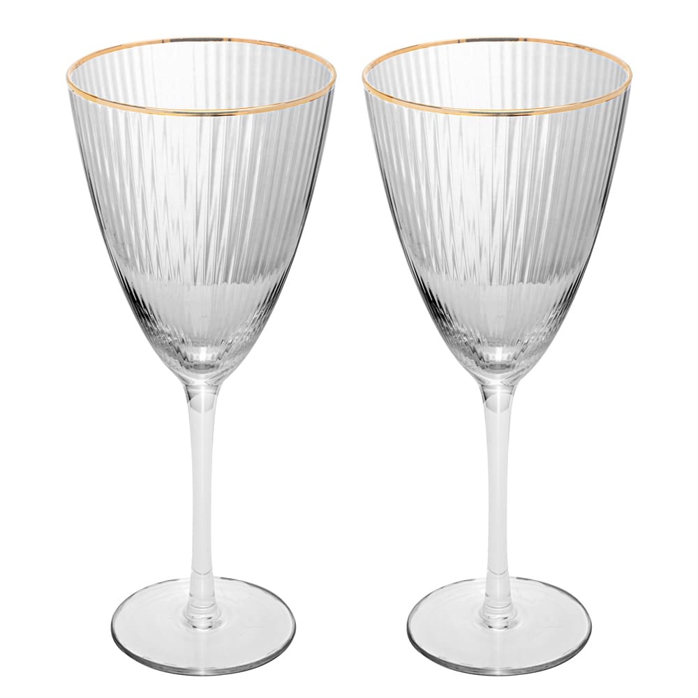 Conjunto de Taças para Vinho Wolff com Borda Dourada Lines 400 ml em Vidro – 2 Peças