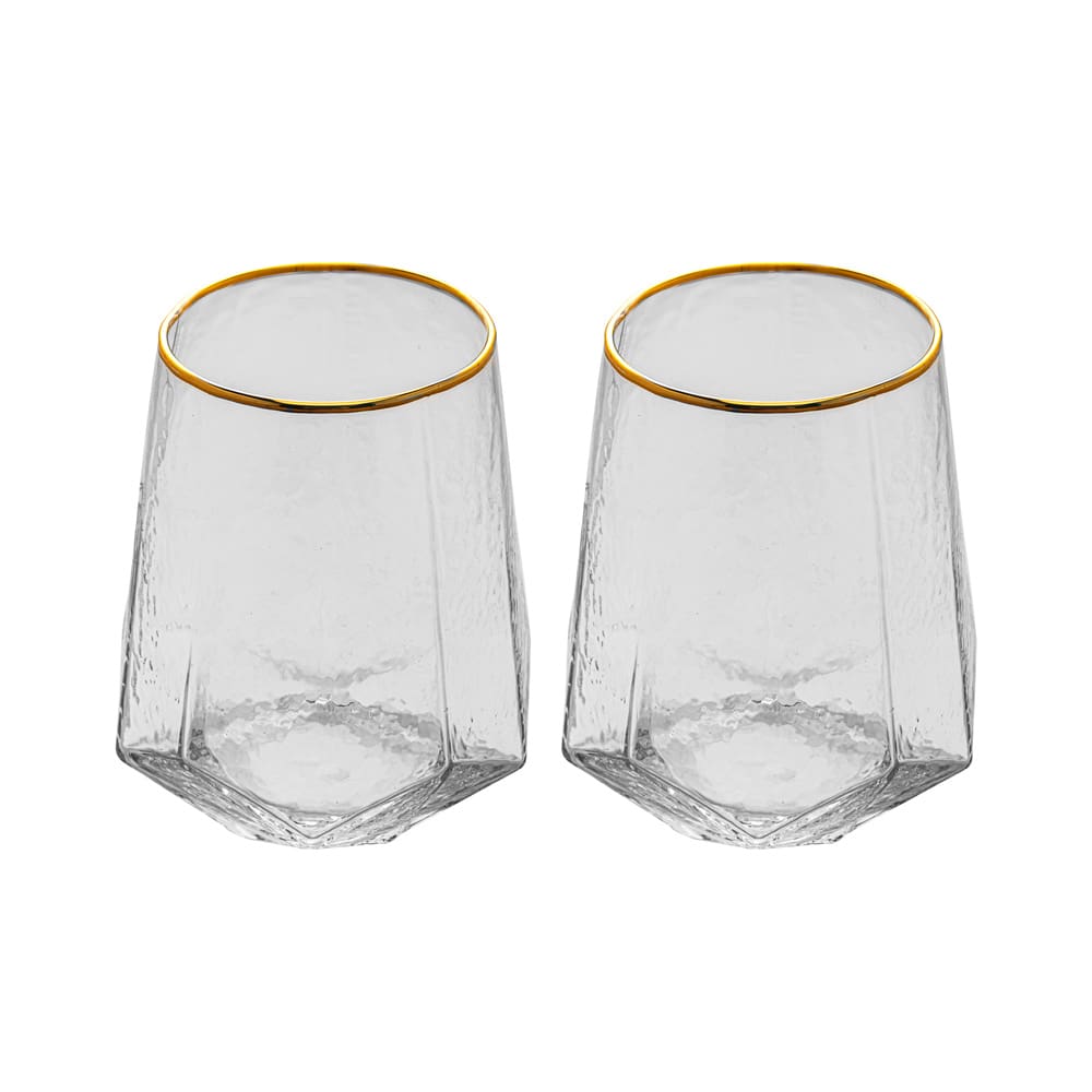 Conjunto com 2 Copos Baixos em Cristal com Fio de Ouro Taj Wolff - 550ml