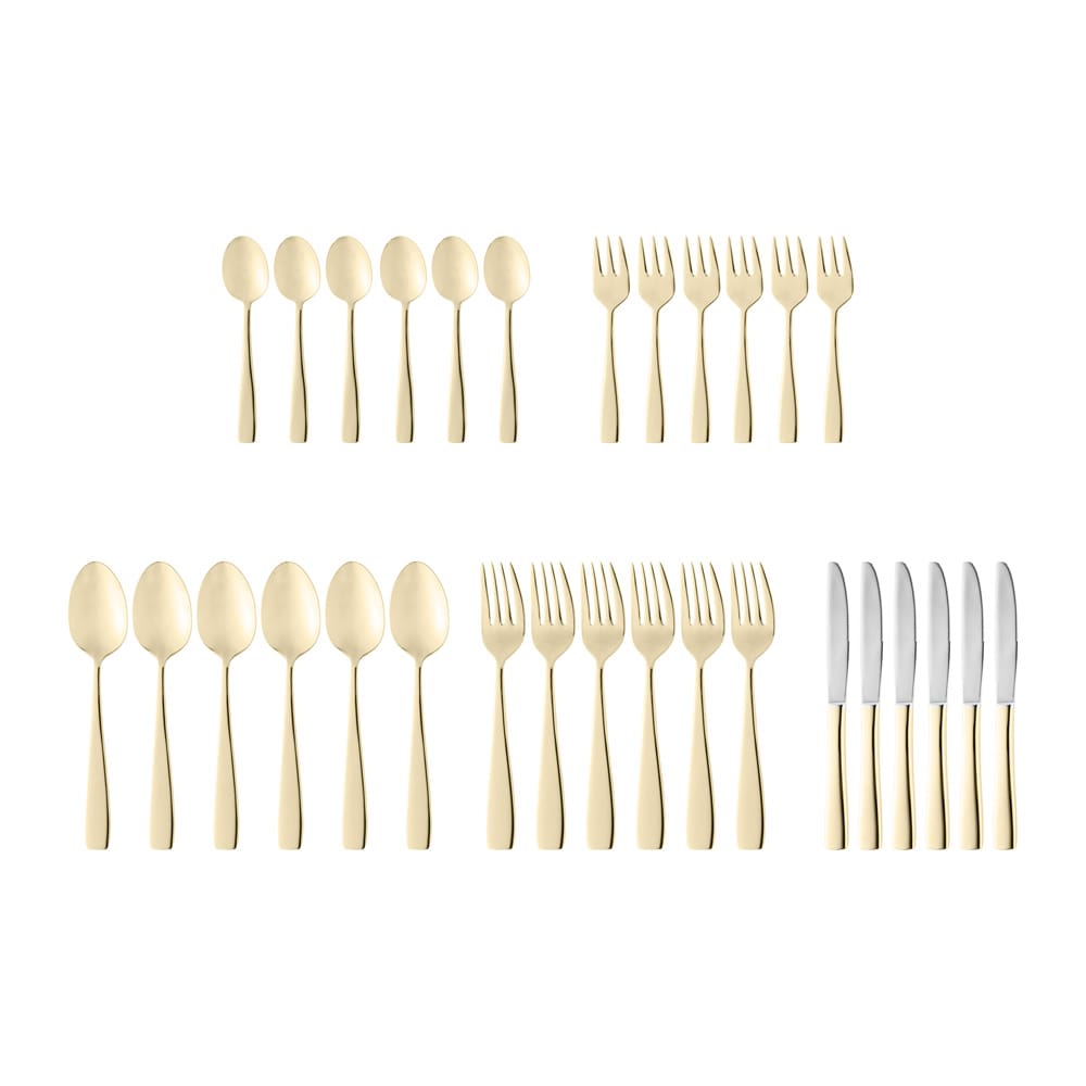 Faqueiro Wolff Pisa em Aço Inox Dourado - 30 Peças