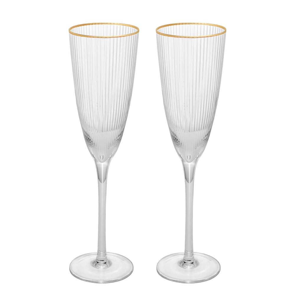 Conjunto de Taças para Champanhe Wolff com Borda Dourada Lines 300 ml em Vidro – 2 Peças