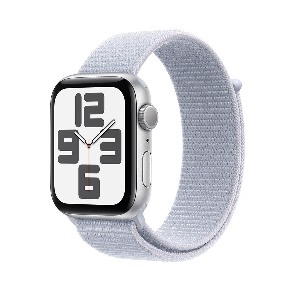 Apple Watch SE GPS, Caixa Prateada de Alumínio – 44 mm e Pulseira Loop Esportiva Nuvem Azul