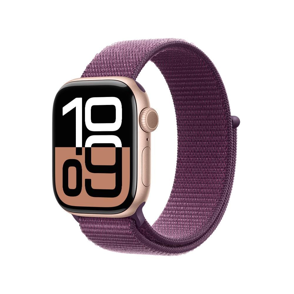 Apple Watch Series 10 GPS, Caixa Cor de Ouro Rosa de Alumínio – 42 mm e Pulseira Loop Esportiva Ameixa