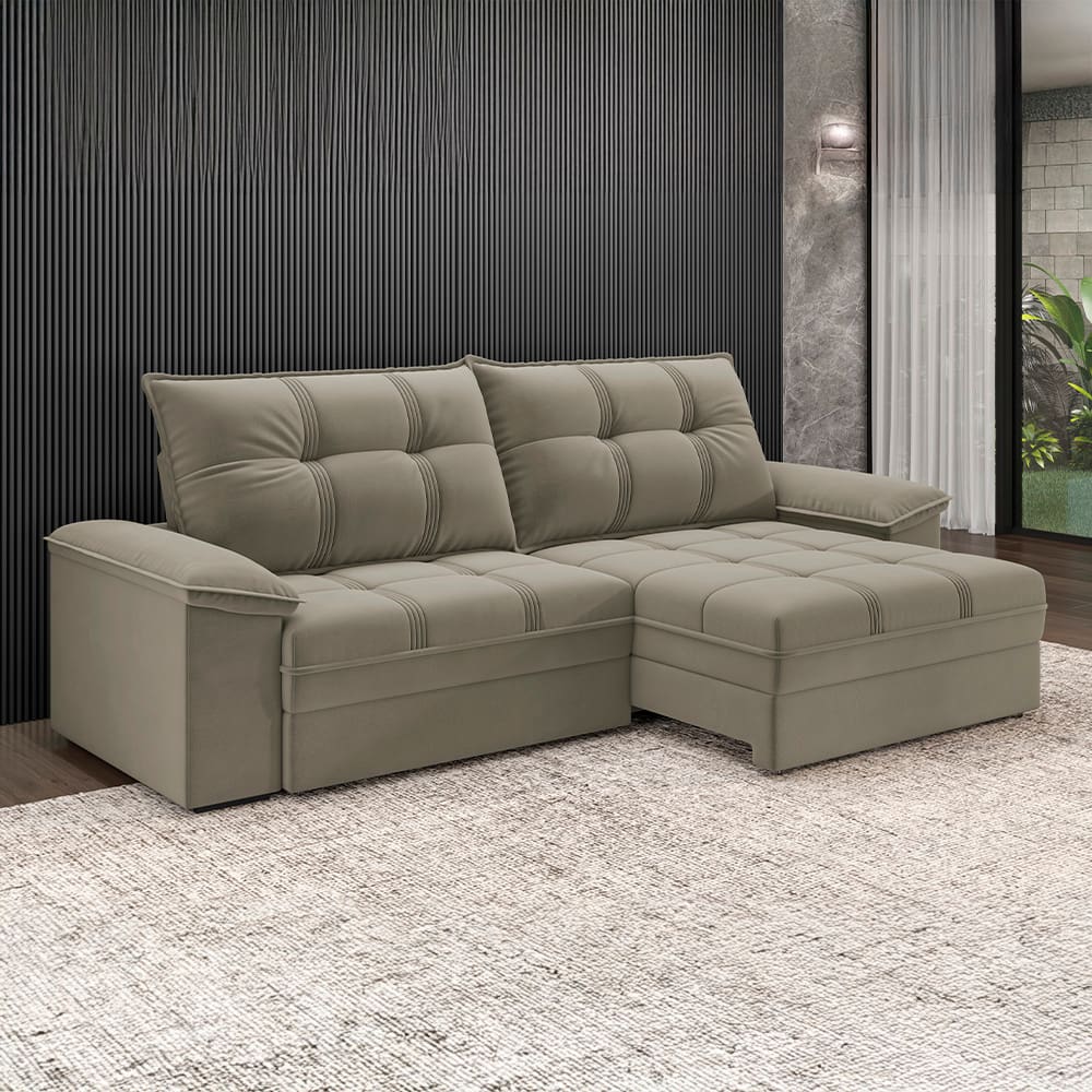 Sofá Retrátil e Reclinável 4 Lugares 2,60m Revestimento Suede com Molas Ensacadas Luizzi California Soft