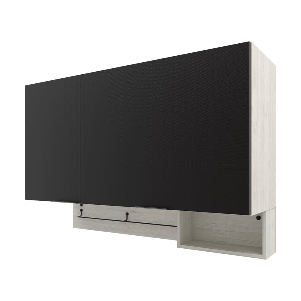 Armário Aéreo Bartira Rubi com 2 Portas, 2 Prateleiras e 120cm de Largura - Freixo/Preto Poah
