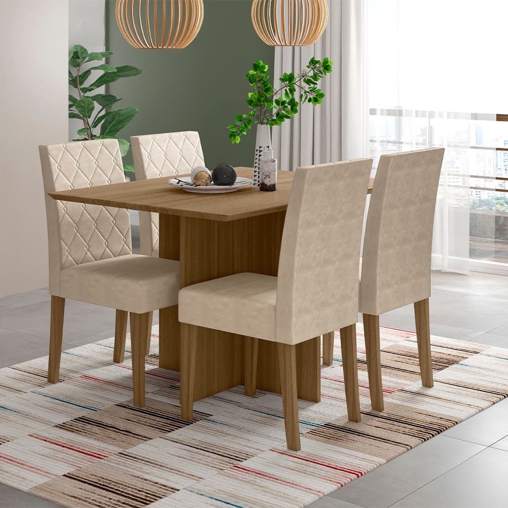Mesa de Jantar Retangular Poliman Helo com 4 Cadeiras - 120 cm de Largura