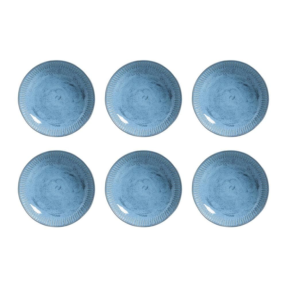 Conjunto com 6 Pratos Fundos Porto Brasil Linhas Breeze em Stoneware 22,5cm – Azul