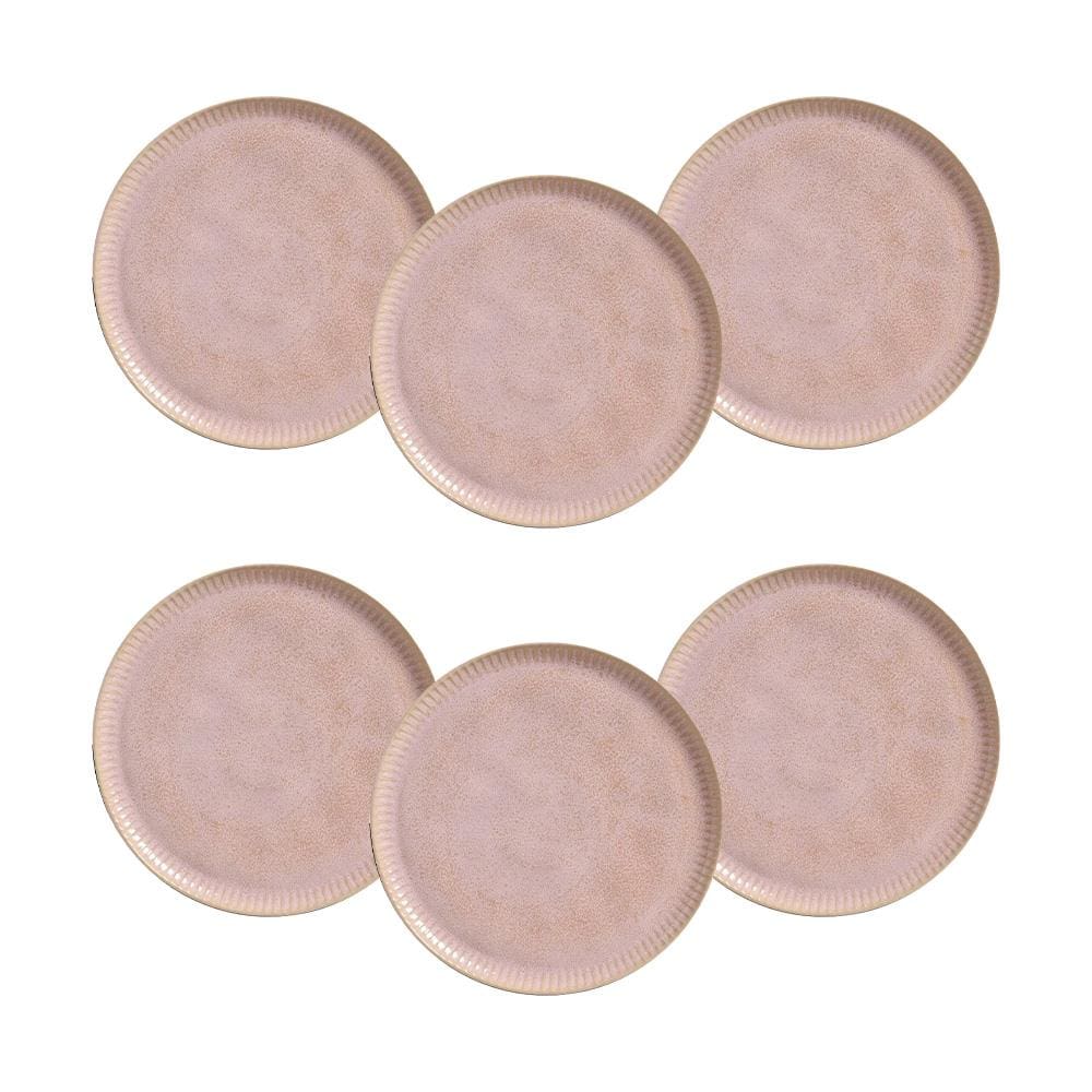 Conjunto de Pratos Rasos Porto Brasil Linhas Litchi Rosa Claro 27,5cm - 6 Peças