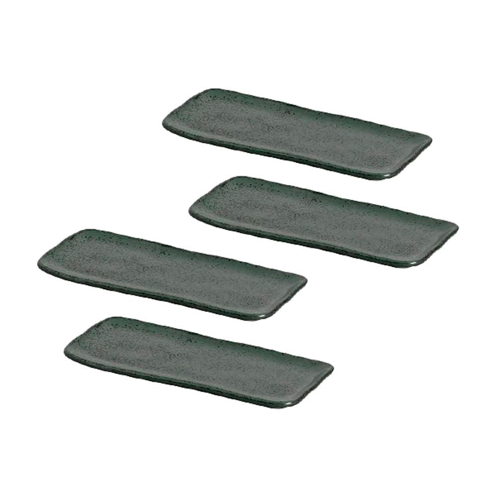Conjunto de Travessas Retangulares Pequenas Porto Brasil Orgânico Greenery 22x9,5cm - 4 Peças