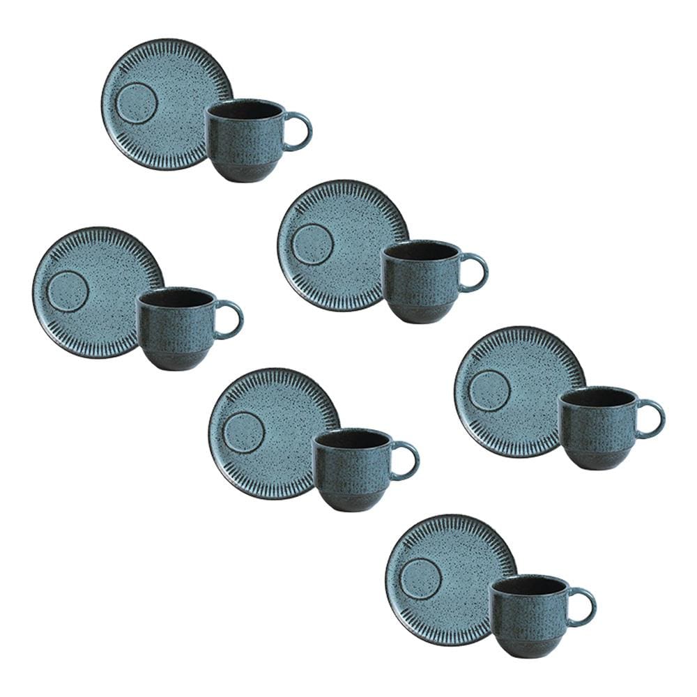 Conjunto de Xícaras de Chá com Pires Porto Brasil Linhas Night Sky 230ml - 6 Peças