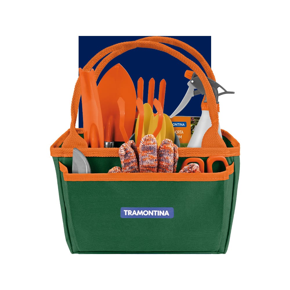 Kit para Jardinagem Tramontina com Bolsa em Lona 13 Peças – Cinza/Laranja