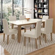 Mesa de Jantar Retangular Poliman Liz com 6 Cadeiras Estofadas e Revestidas em Suede - 160 cm de Largura