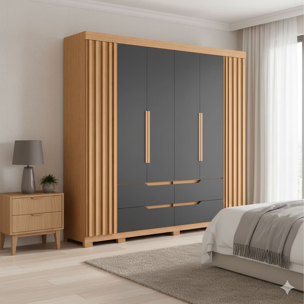 Guarda-Roupa Casal Palumóveis Doble 6 Portas de Bater 4 Gavetas Internas MDP - 240cm de Largura