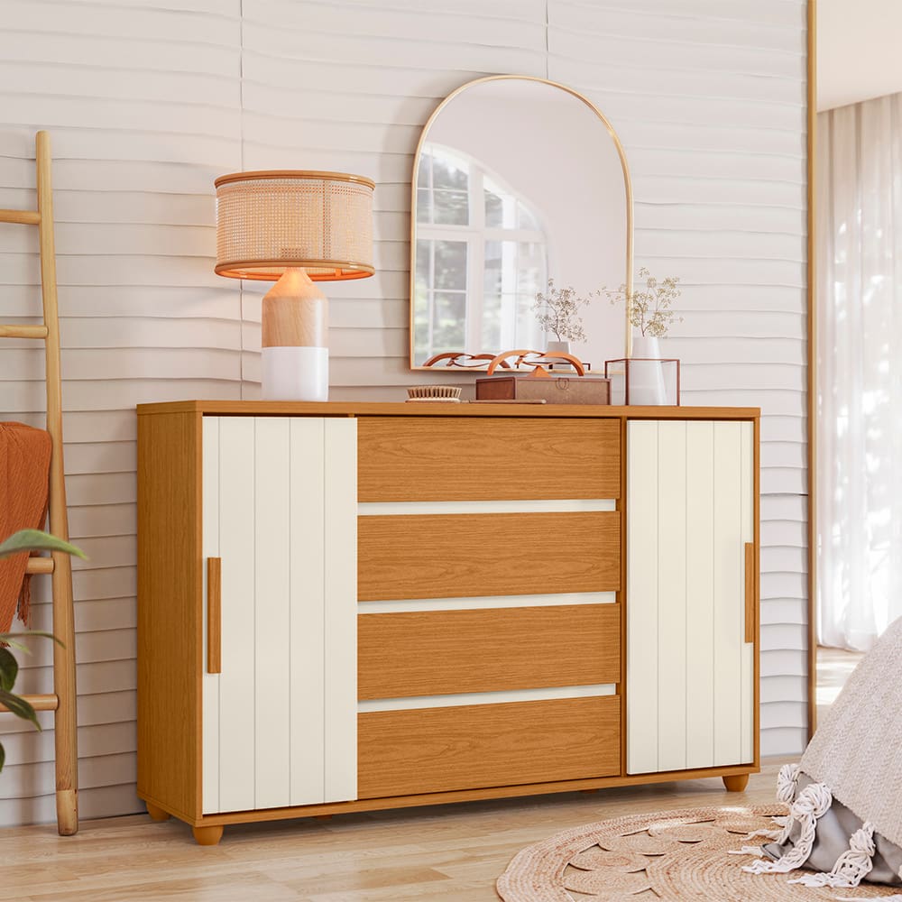 Cômoda Palumoveis Evidenza com 4 Gavetas e 2 Portas – 150cm de Largura