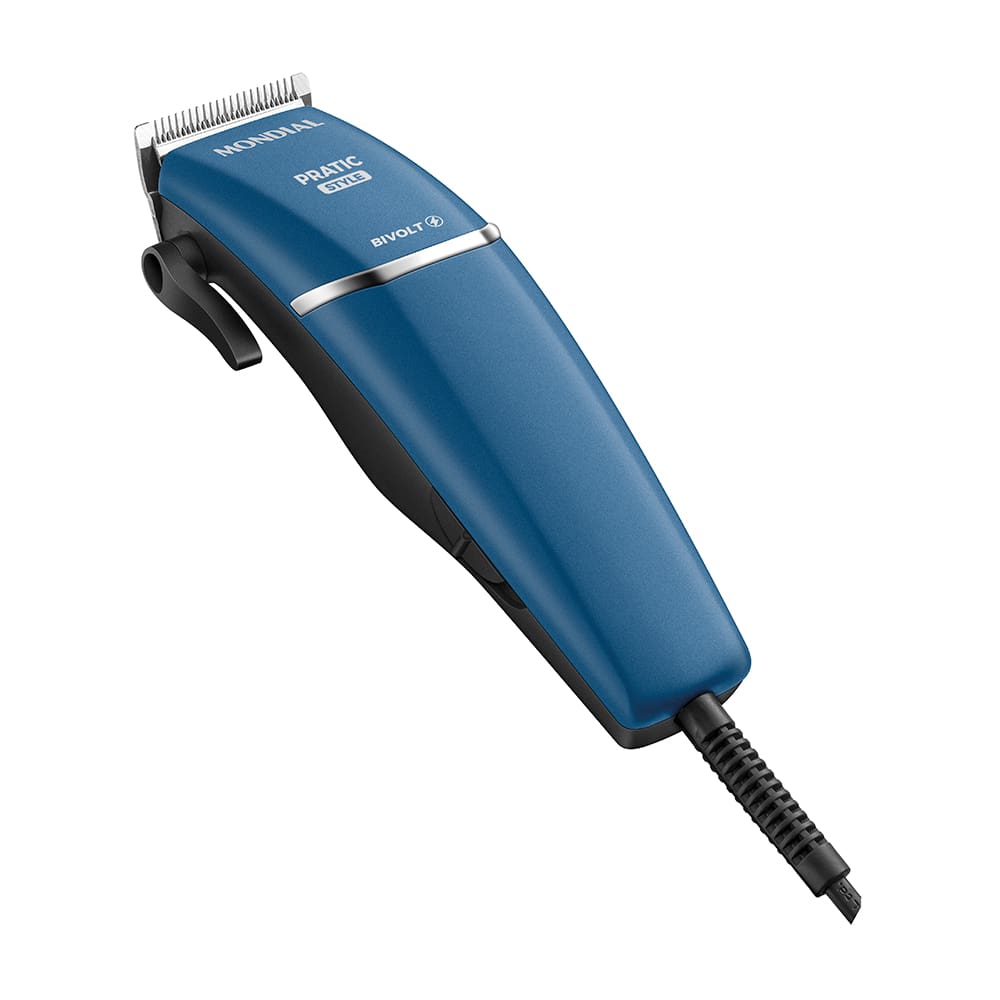 Máquina de Cortar Cabelo Mondial Pratic Style CR-10 com 8 Acessórios, Lâminas em Aço Inox, Bivolt - Azul