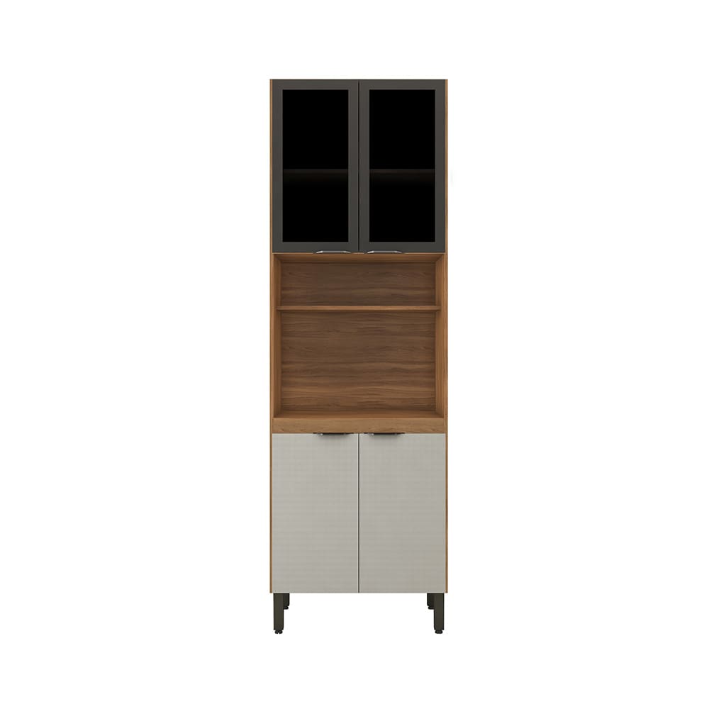 Paneleiro Duplo Demóbile Firenze com 4 Portas, 4 Prateleiras e Nicho para Micro-ondas - Amêndola/Nude Prime TX