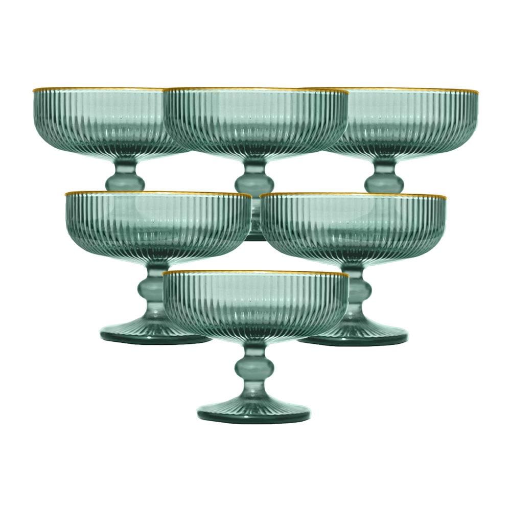 Conjunto de Taças para Sobremesa L'Hermitage Cameratta 310ml com Borda Dourada em Cristal Ecológico Verde - 6 Peças