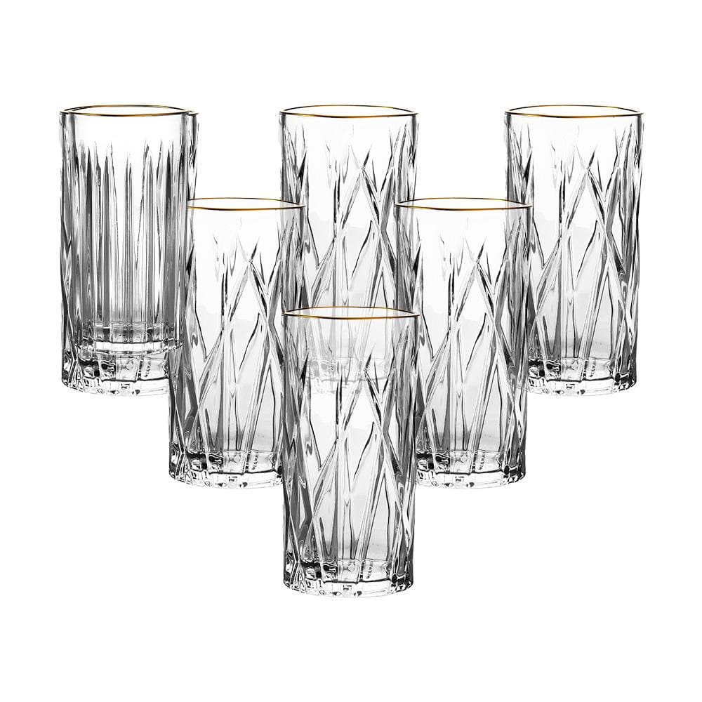 Jogo de Copos Altos L’Hermitage Soho com Borda Dourada 350ml - 6 Peças