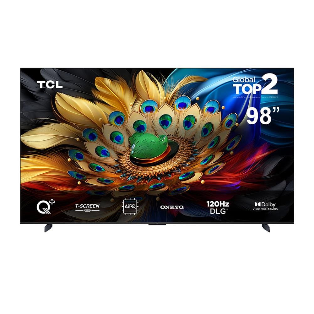 Smart TV 98\" TCL QLED 4K Ultra HD 98C655 com Sistema Operacional Android TV, Processador AIPQ, Dolby Vision Atmos, Design Sem Bordas, USB e HDMI