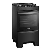 Fogão Continental 4 Bocas FC4GB Preto com Mesa de Vidro, Forno Eco Turbo e Grades de Ferro Fundido – Bivolt