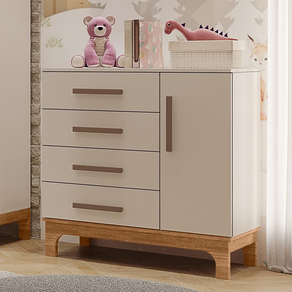 Cômoda Infantil Canaã Pega Pega 1 Porta 4 Gavetas Branco/Caramelo