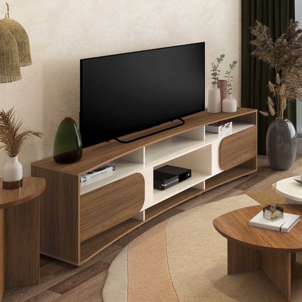 Rack Artely Elegance com 2 Portas, 7 Nichos, 220cm de Largura, ideal para TVs de até 86’’