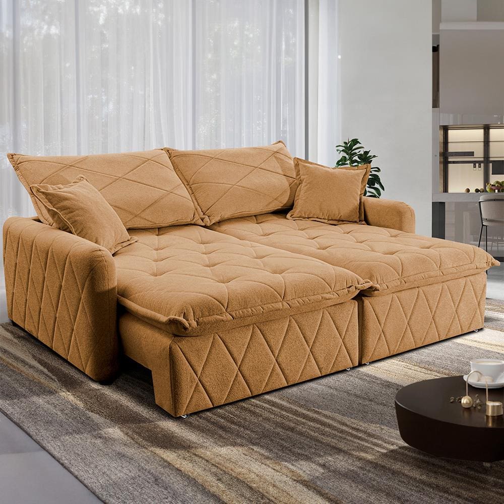 Sofá 3 lugares Cama inBox Sublime com Assento Retrátil e Encosto Reclinável em Boucle - 200cm de Largura