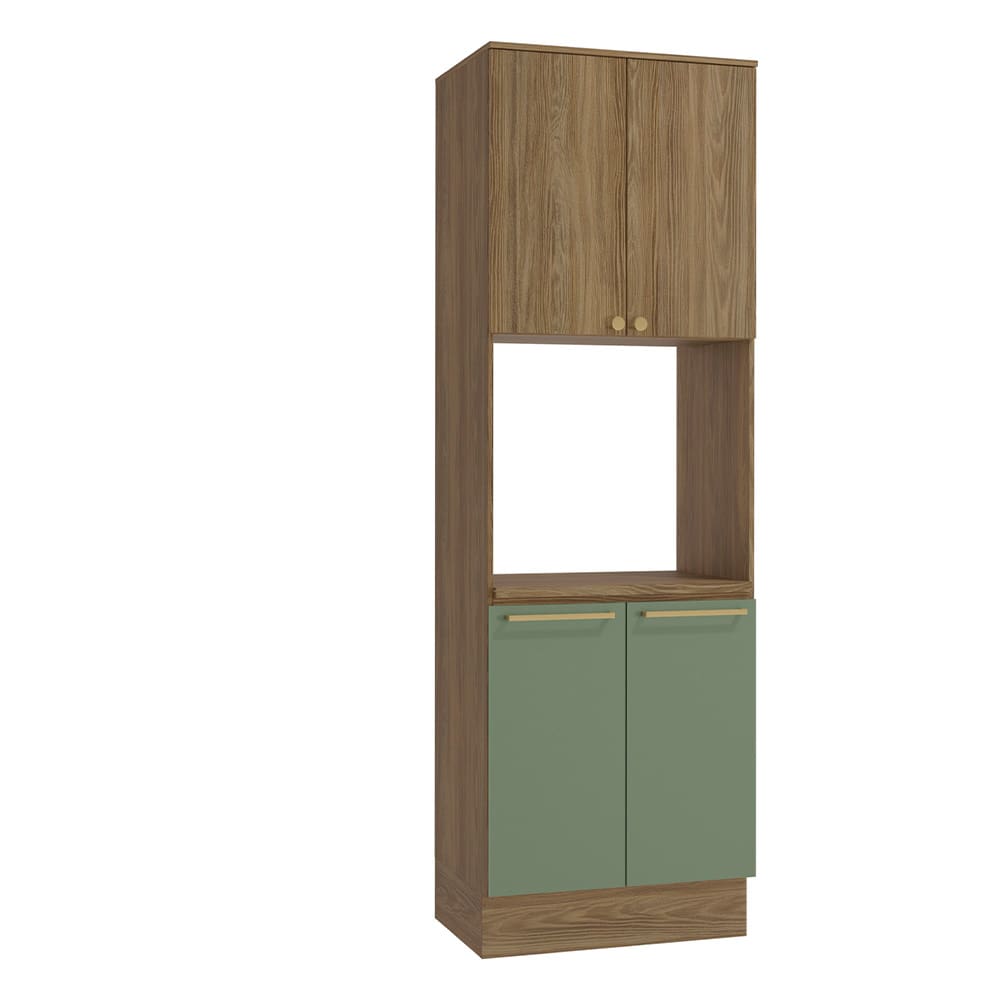 Paneleiro Kappesberg Flora com 4 portas, 3 Prateleiras e Nicho para Micro-ondas – Nogueira/Verde Oliva