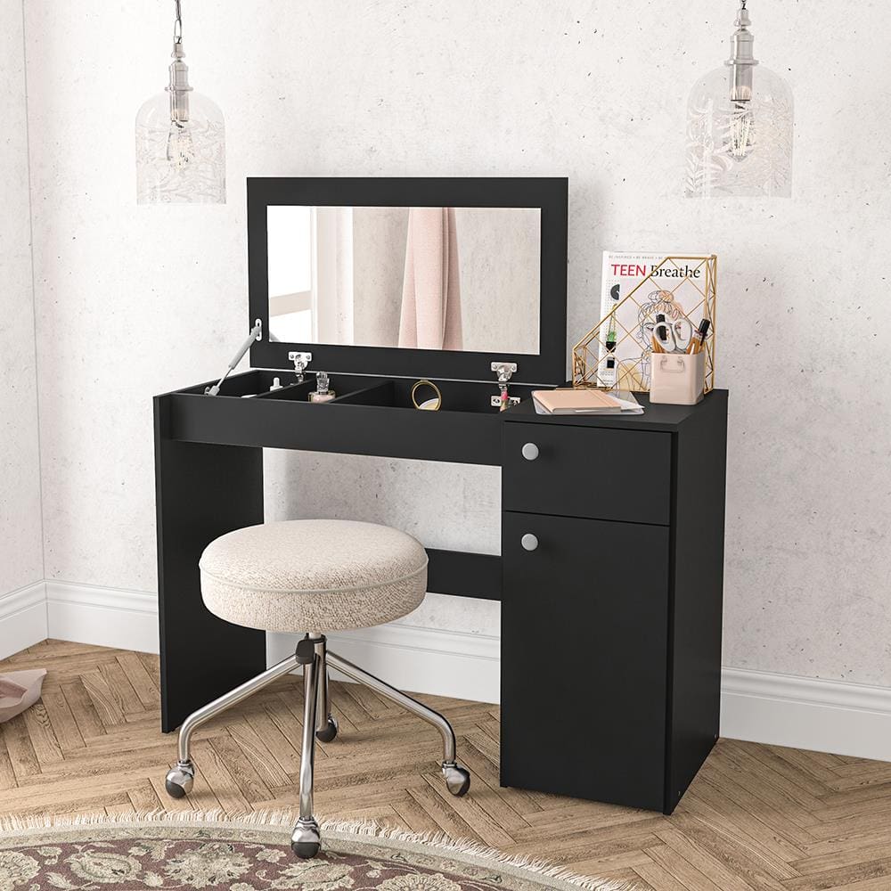 Penteadeira Politorno Iracema Espelho Recolhível 1 Gaveta 1 Porta Nichos Compacta MDP Pintura UV