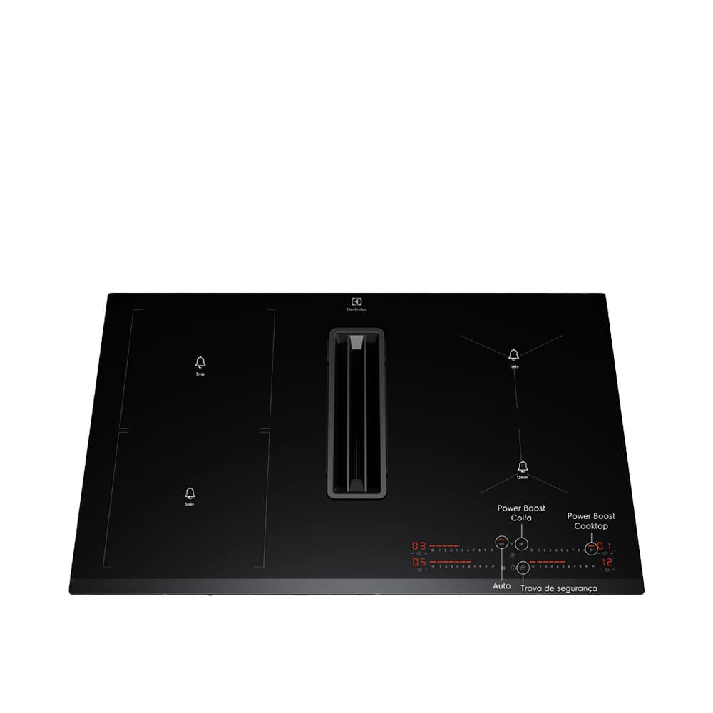 Cooktop de Indução 4 Bocas Electrolux 2 em 1 com Coifa Integrada Expert IE8CH, 9 Níveis de Potência, Display Digital e Painel Full Touch - 220V