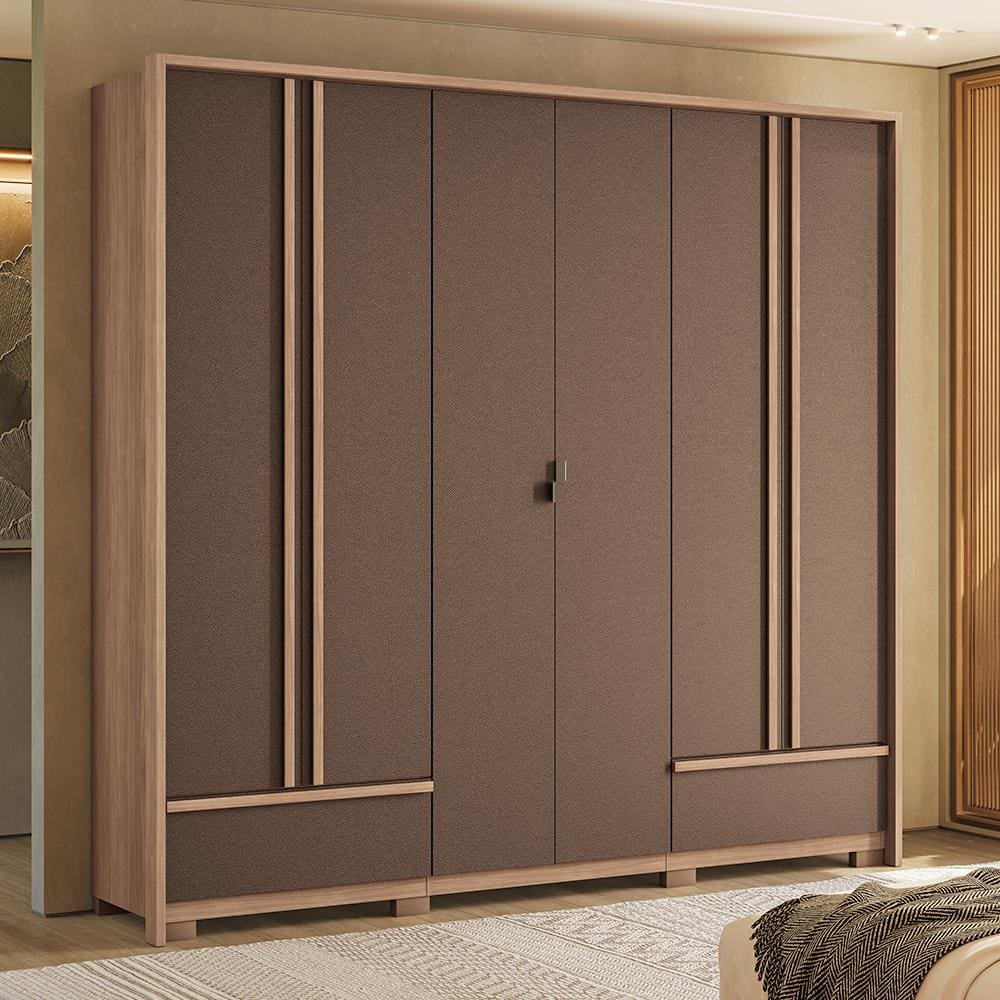 Guarda-roupa Santos Andirá Chicago 6 Portas, 5 Gavetas, 5 Prateleiras com Cabideiro e Maleiro Casal – Wood/Terracota