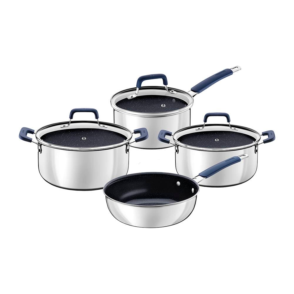 Jogo de Panelas Tramontina Romagna em Aço Inox com Revestimento Antiaderente Cerâmico Preto/Azul – 4 Peças
