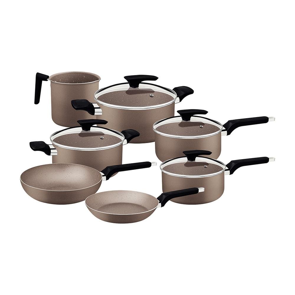 Conjunto de Panelas 7 Peças Tramontina Milazzo em alumínio com revestimento em antiaderente Starflon Max - Amêndoa