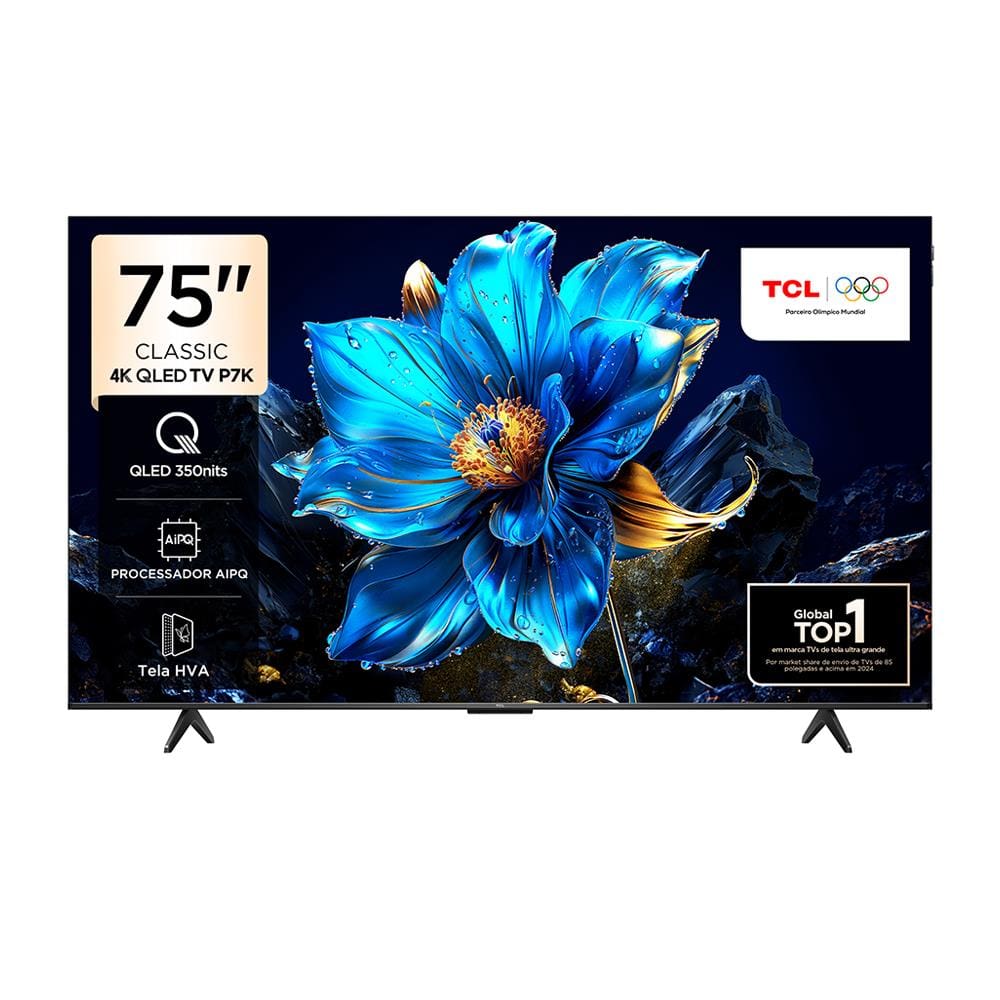 Smart TV 75” TCL QLED 4K Ultra HD 75P7K com Sistema Operacional Google TV, HDR10+, HDMI 2.1, Chromecast built-in, Dolby Vision e Atmos
