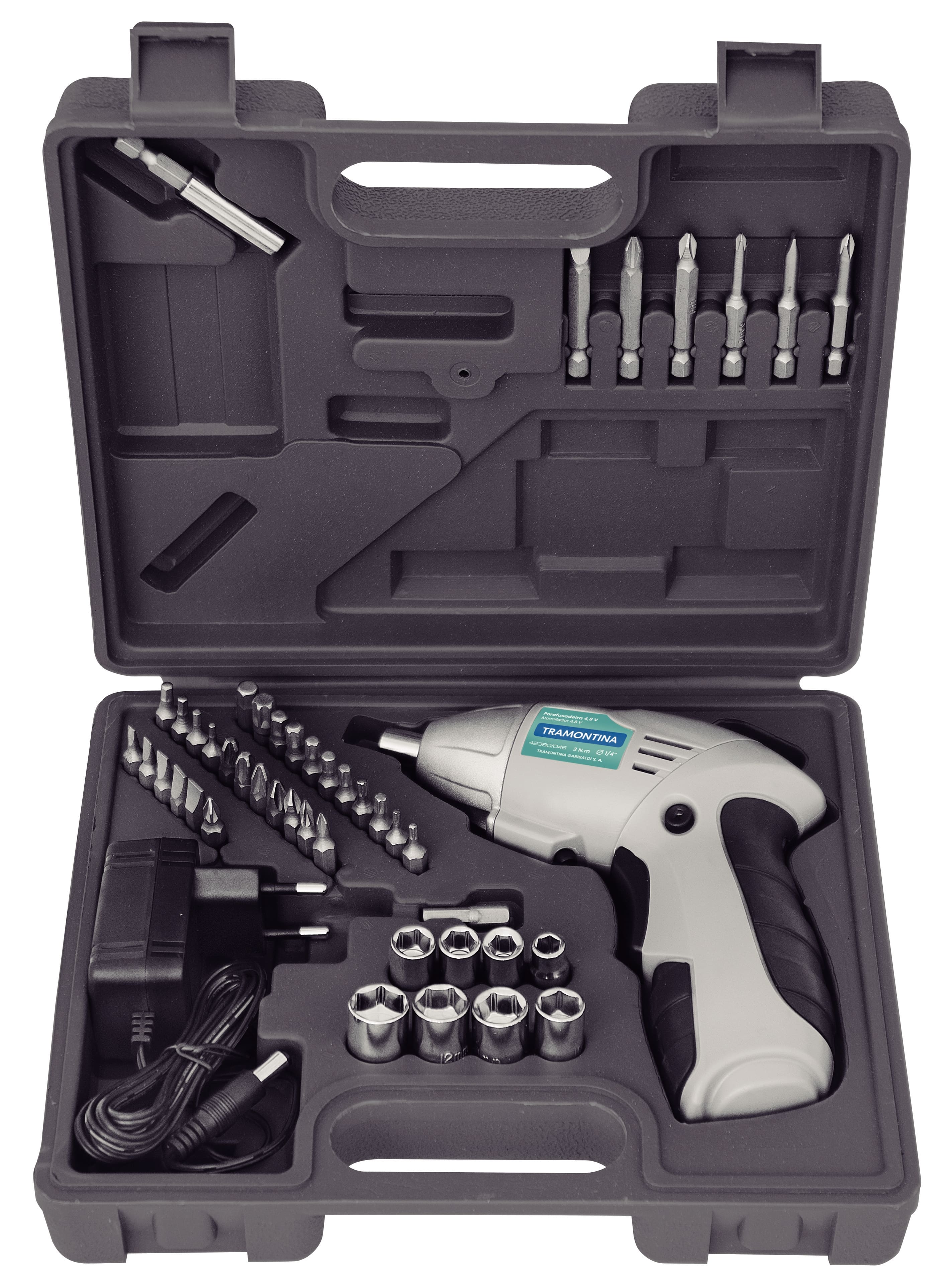 Parafusadeira Tramontina 1/4\" para Uso Doméstico a Bateria Ni-Cd 4,8 V com Maleta - 46 Peças