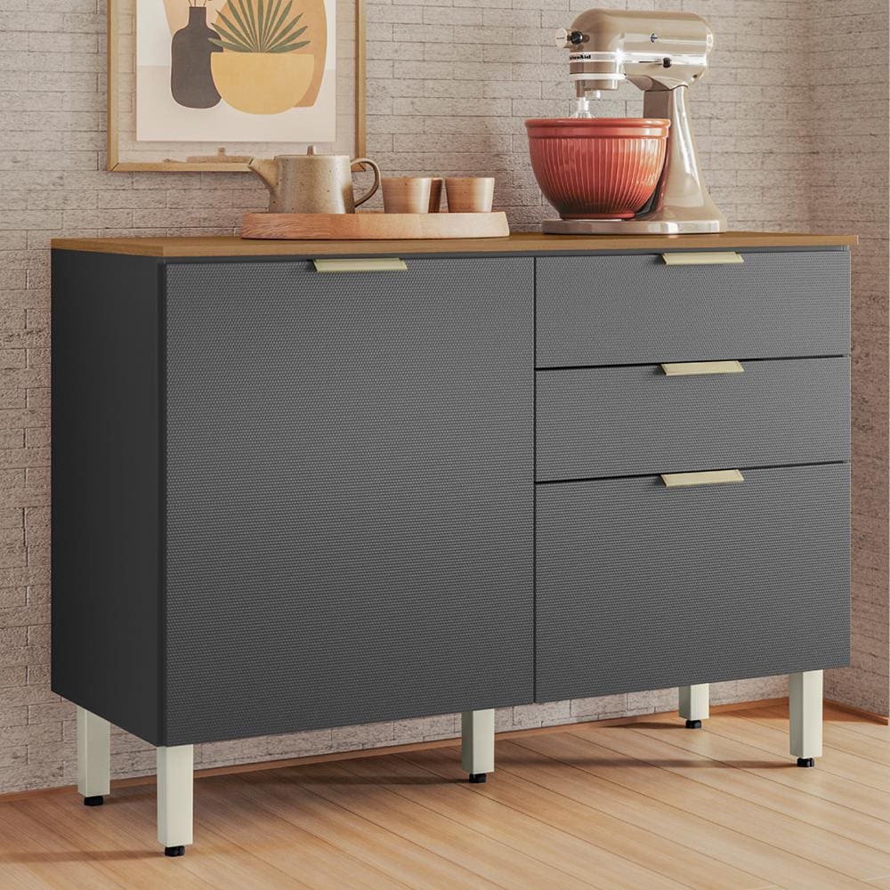 Balcão Demóbile Aspen com 2 Portas, 2 Gavetas e 1 Prateleira - 120cm de largura