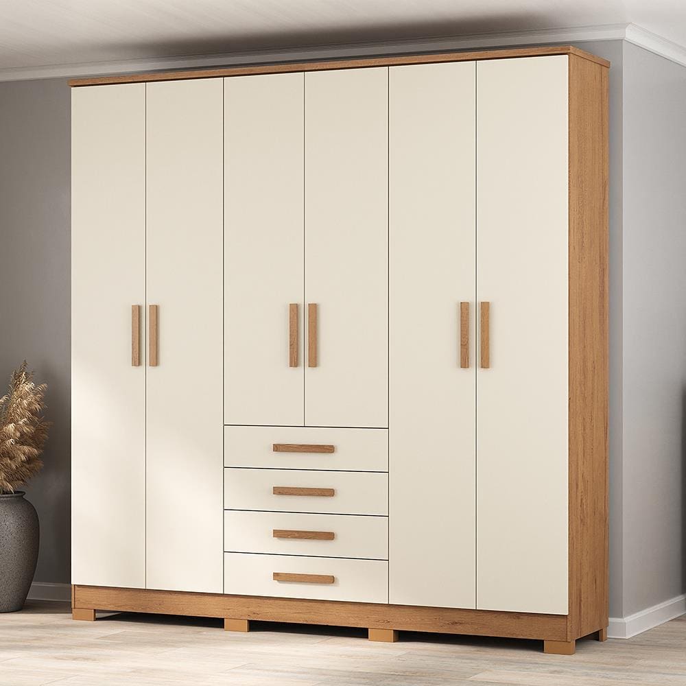 Guarda-roupa casal Atualle Lugano 6 Portas 4 Gavetas Canelato Off White