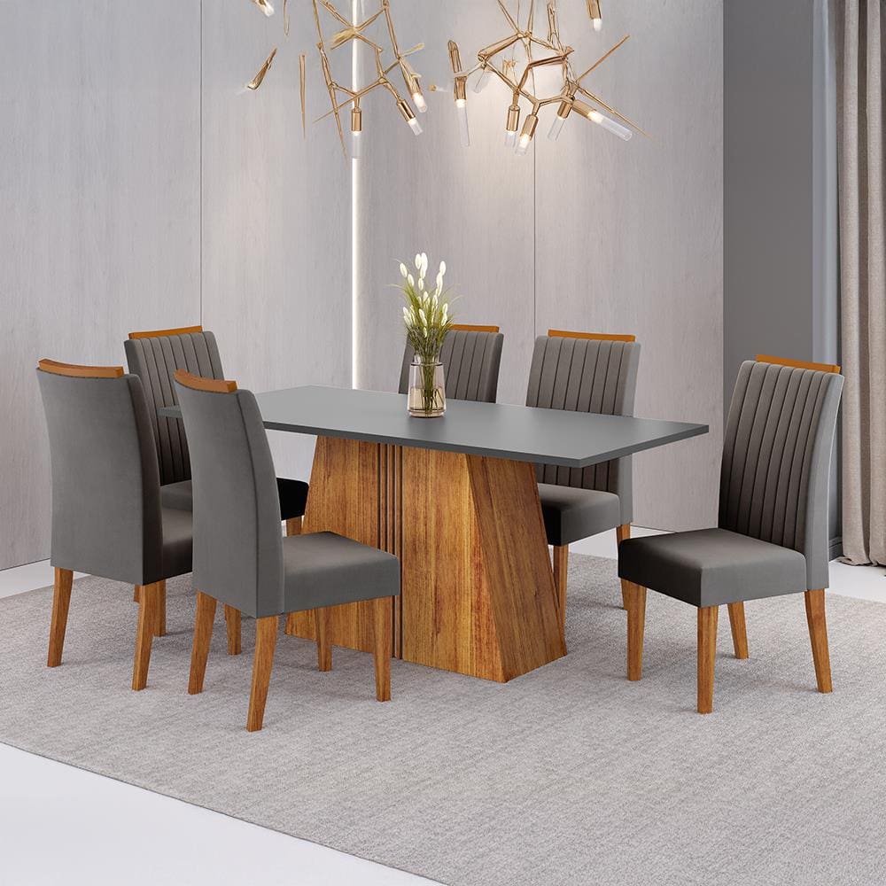 Mesa de Jantar 6 Cadeiras Viero Lumina Estofada | Extra