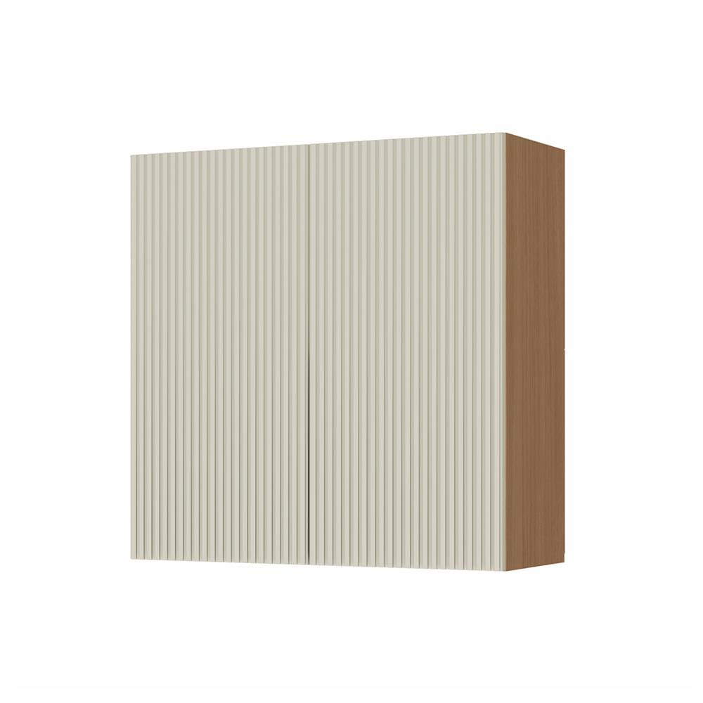 Armário Aéreo Nesher Simone Mendes em MDF 15mm com 2 Portas e 1 Prateleiras - 80cm de largura – Carvalho/Greige