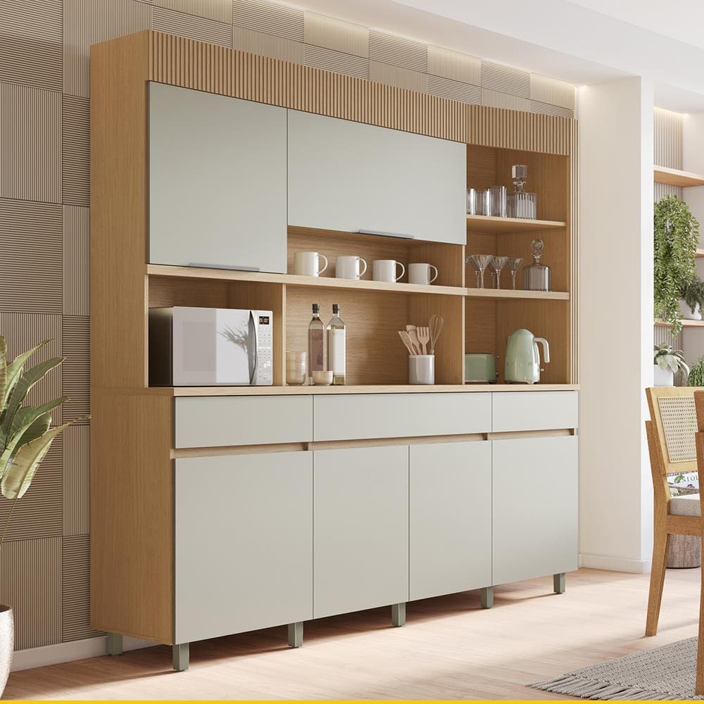 Cozinha Compacta Nesher Realeza com 5 Portas, 2 Gavetas e 2 Prateleiras - 220cm de largura