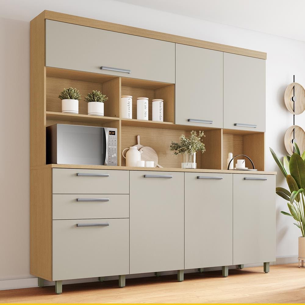 Cozinha Compacta Nesher Nobreza com 7 Portas, 2 Gavetas e 4 Prateleiras - 210cm de largura