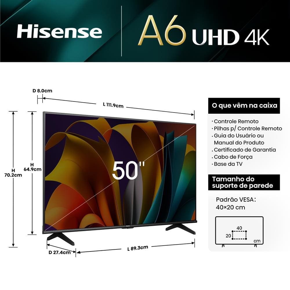 Smart TV 50” Hisense 50A6N DLED | Extra