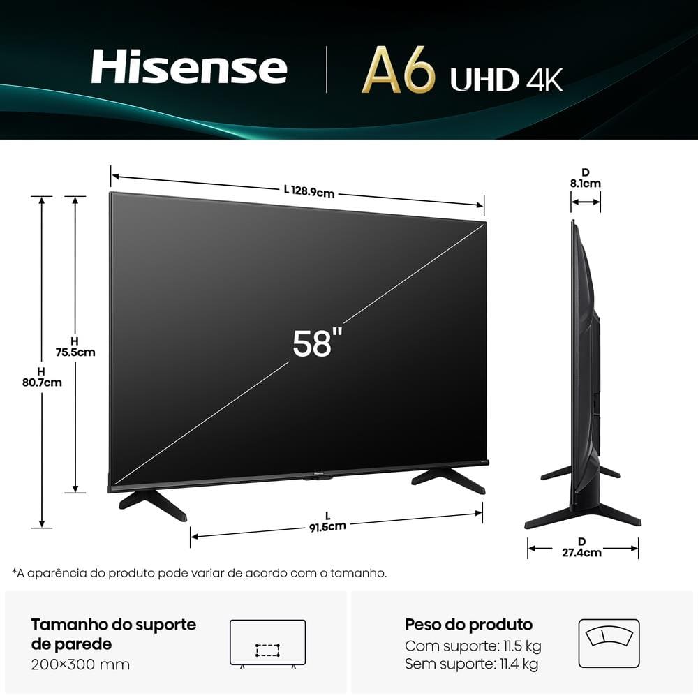 Smart TV 58” Hisense 58A6NV DLED | Extra
