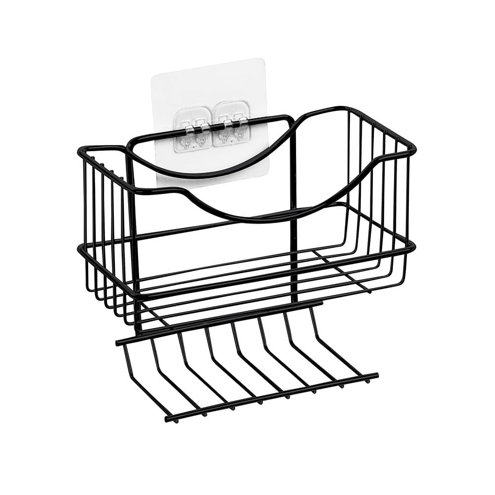 Porta Shampoo com Saboneteira Utimil Preto Brilhante Adesivo PVC 16x19,5x11cm Suporta 3kg