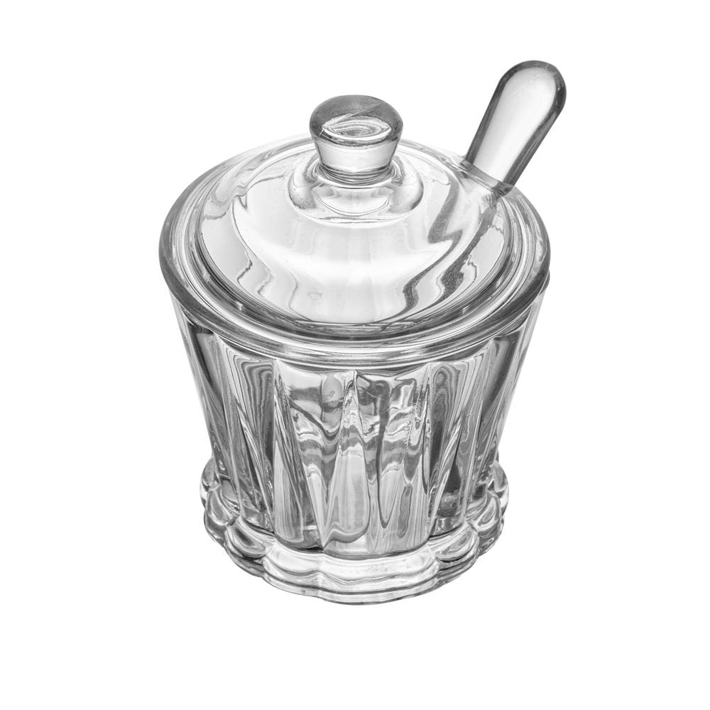 Açucareiro de Cristal Lyor Radial 210ml com Tampa e Colher Transparente Elegante