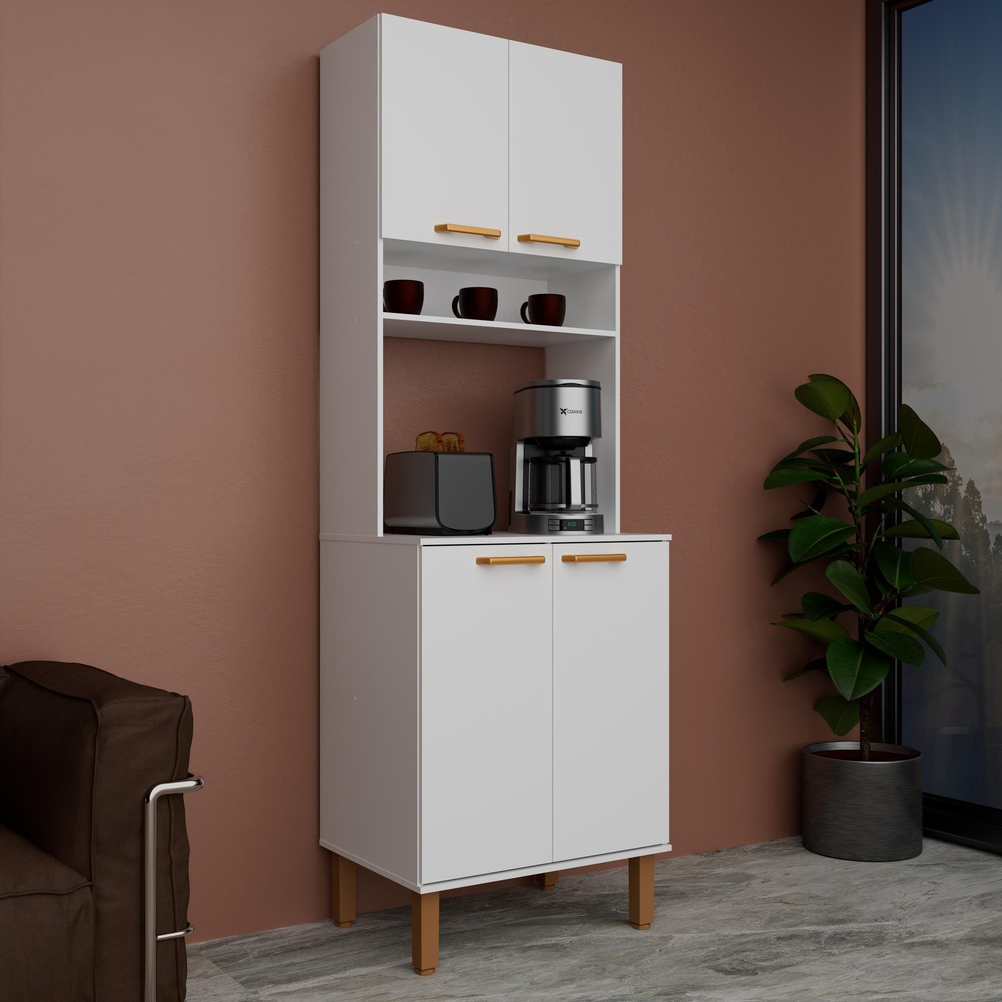 Armário de Cozinha Multiuso Bartira Ágata 60cm 4 Portas 1 Nicho 1 Prateleira