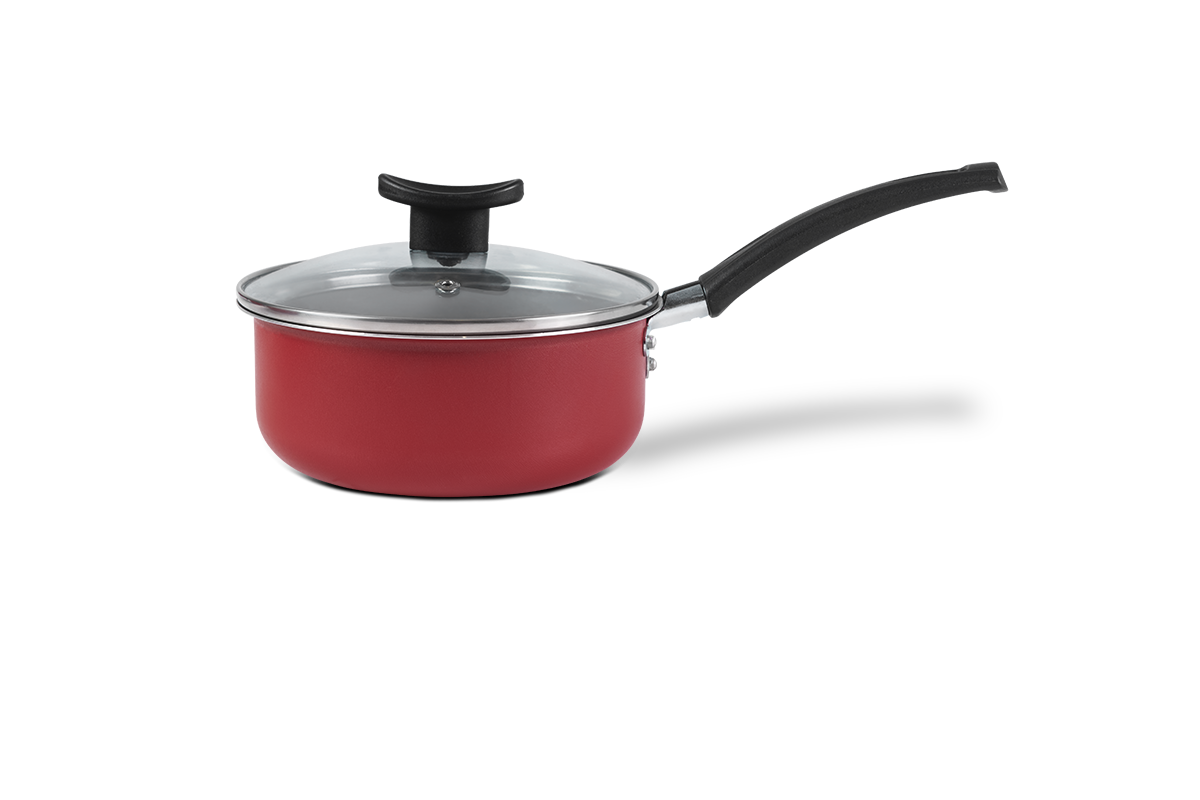 Panela Brinox Ruby Antiaderente Pro-Flon Tampa de Vidro 1,3 L 16cm Vermelho