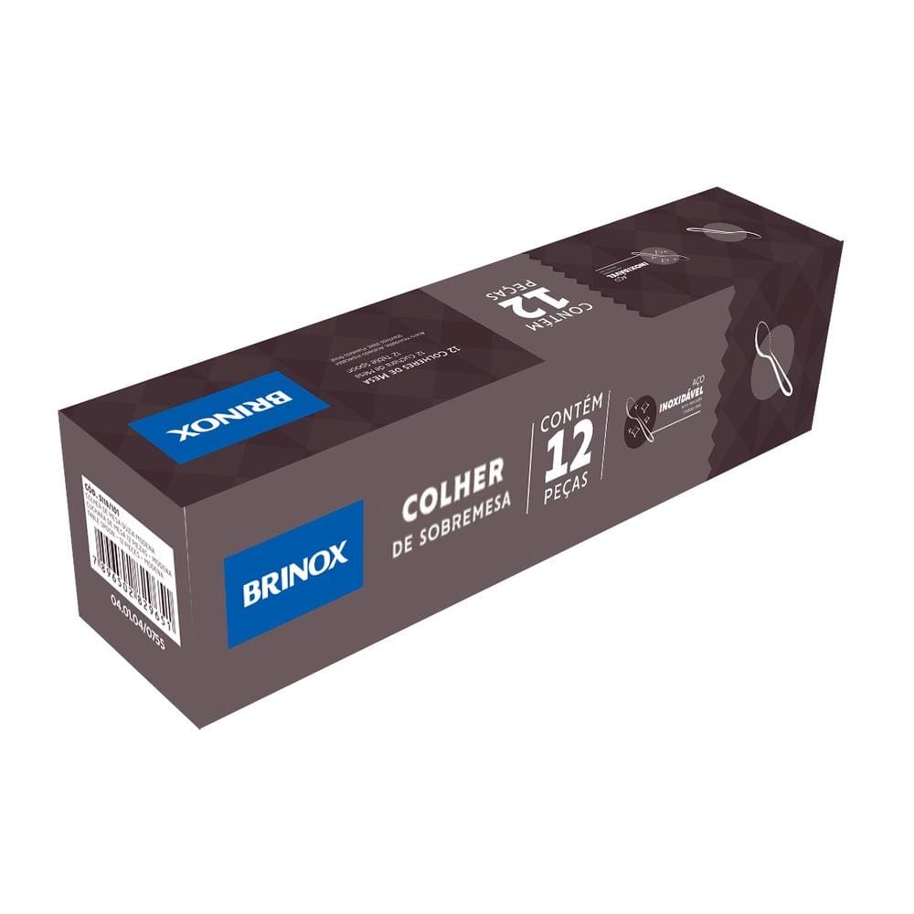 Conjunto de Colheres de Sobremesa Brinox Módena 12 Peças Cabo Arredondado Polido com Friso Aço Inox