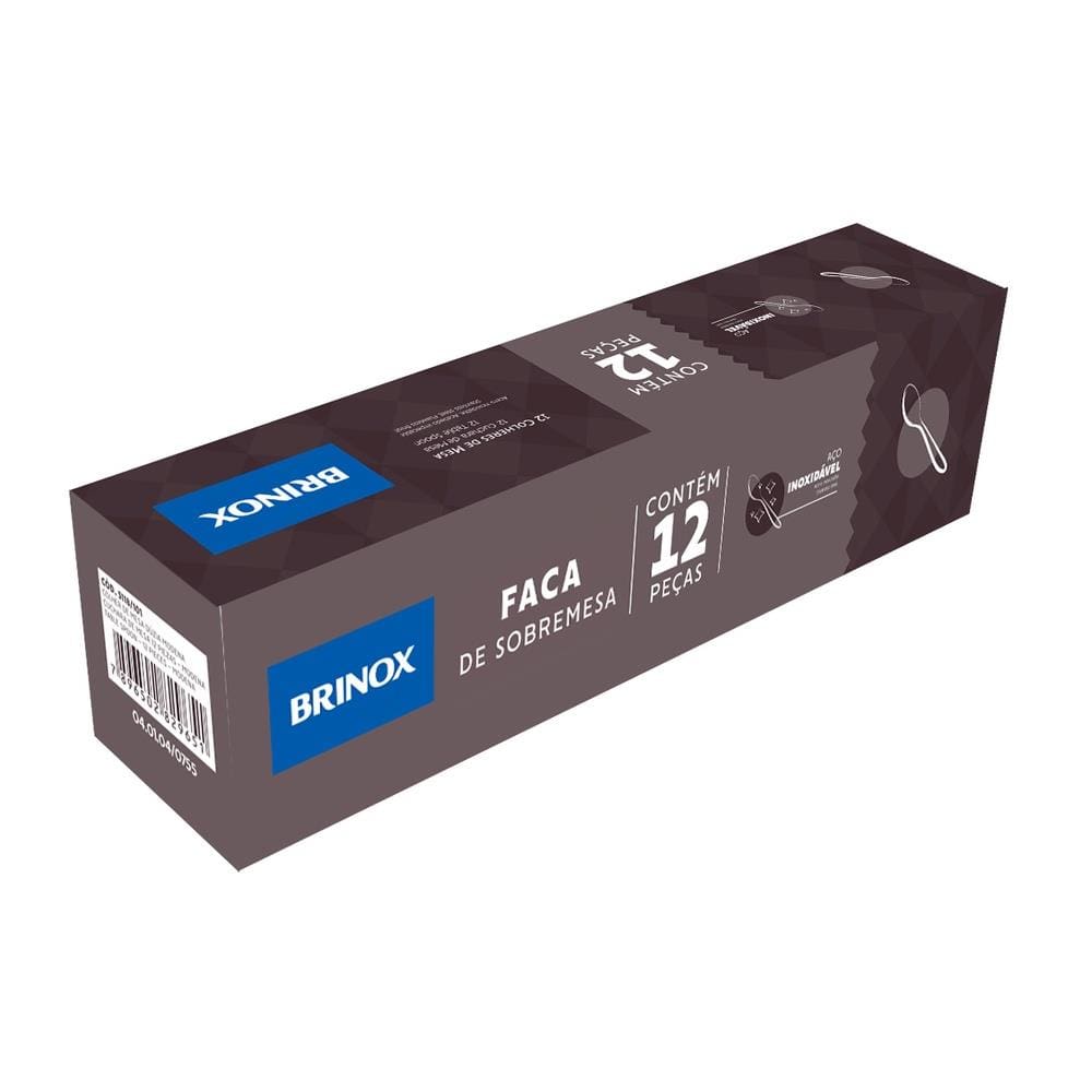 Conjunto de Facas de Sobremesa Brinox Módena Aço Inox 12 Peças Aço Inox Polido com Friso